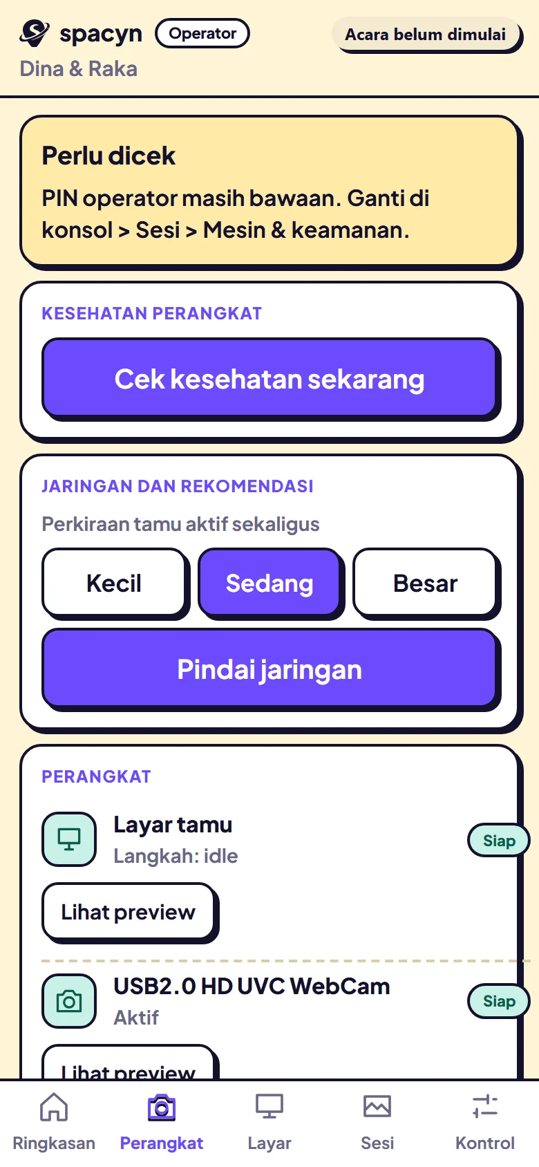 Tab perangkat operator